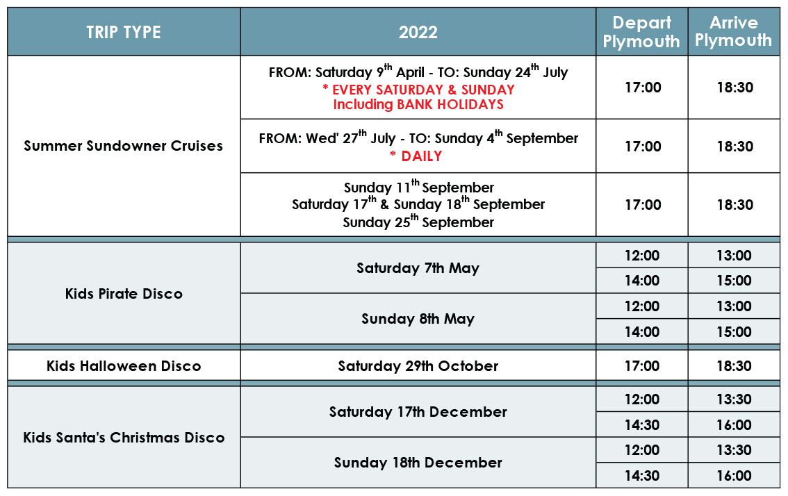 Themed Family Cruises Timetable
