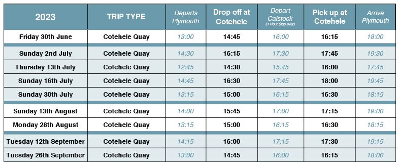 Cotehele Cruise Timetable 2023