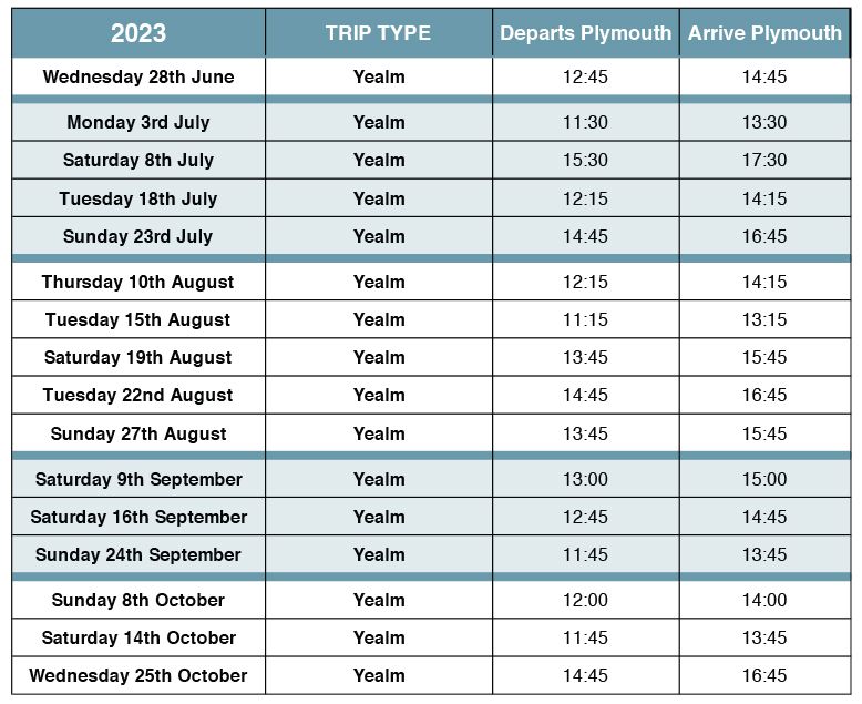 Yealm Cruise Timetable 2023