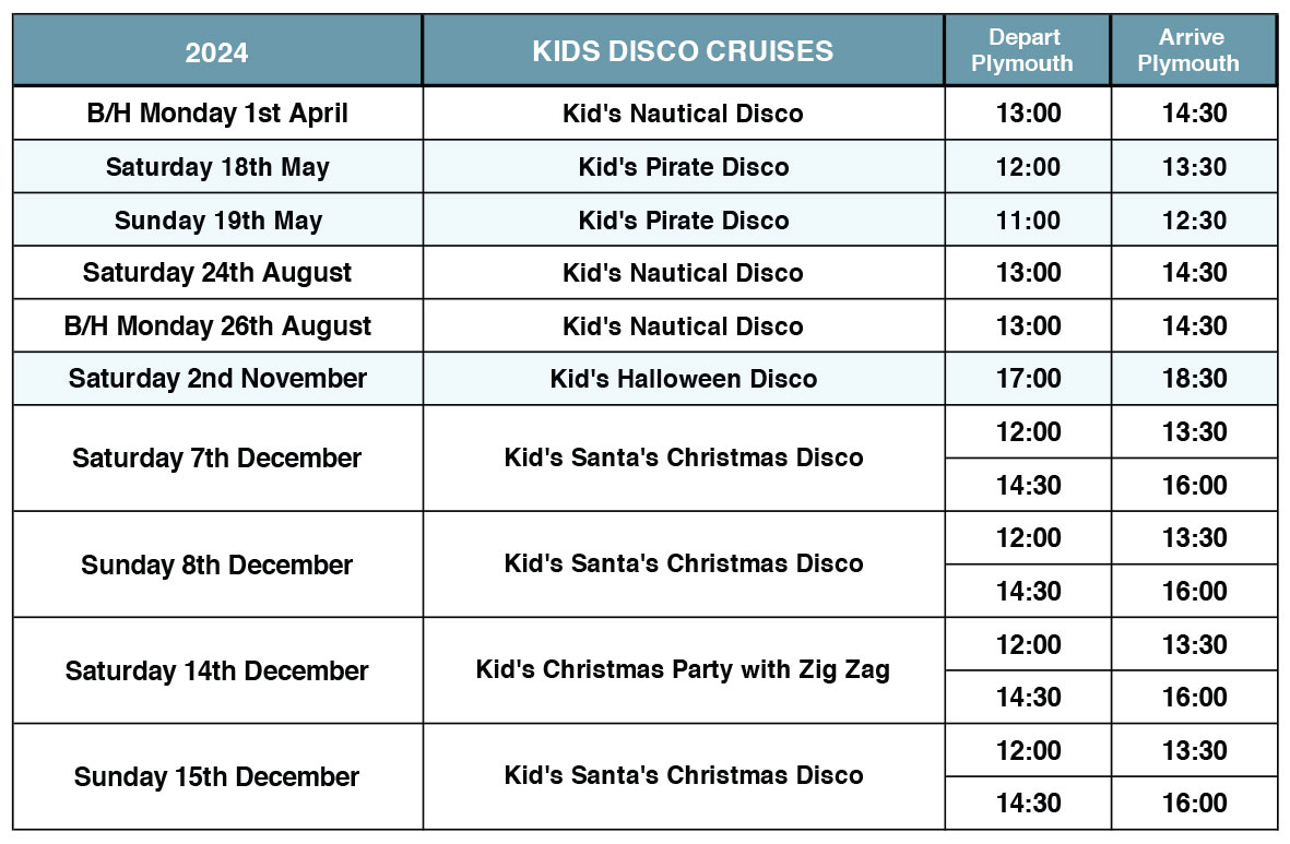 Themed Family Cruise Timetable 2024