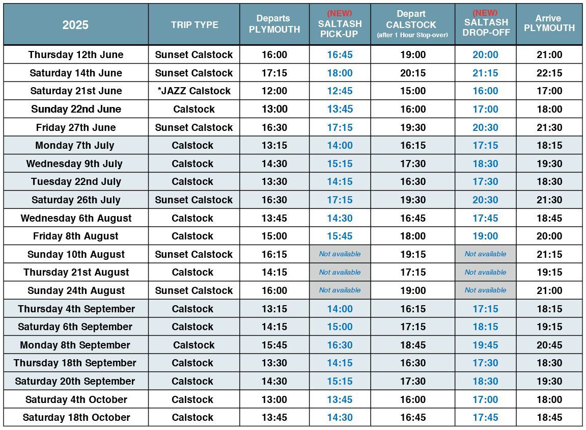Calstock Cruise Timetable