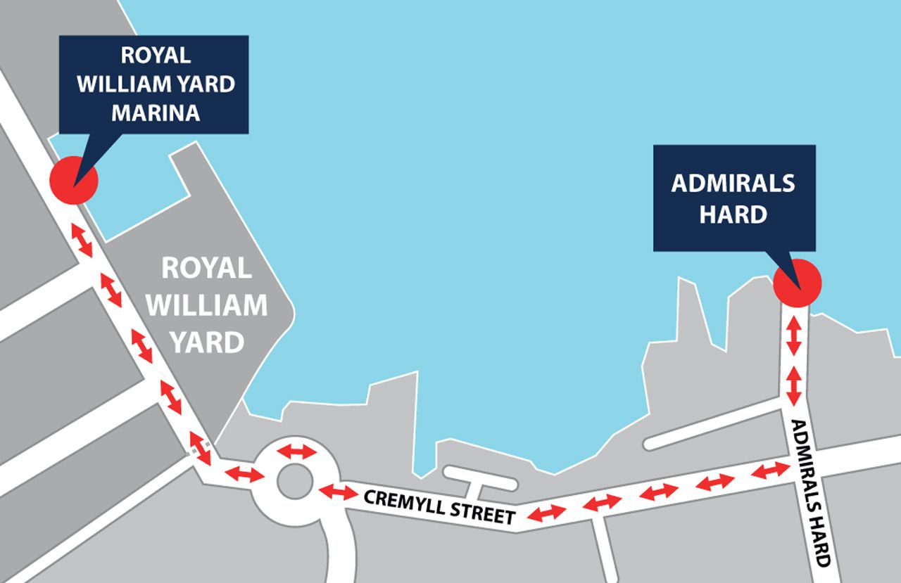 RWY Marina to Admirals Hard map